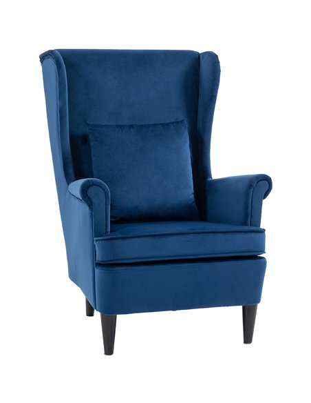 HOMCOM Modern Accent Chair with High Backrest and Pillow, Velvet-Feel Fabric Reading Chair with Solid Wood Legs, Blue - pic 192487 | FastDaddyshop