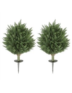 HOMCOM 60 cm Artificial Cypress Tree with Ground Stake, Set of 2 Artificial Plants for Indoor & Outdoor, UV Resistant, Green