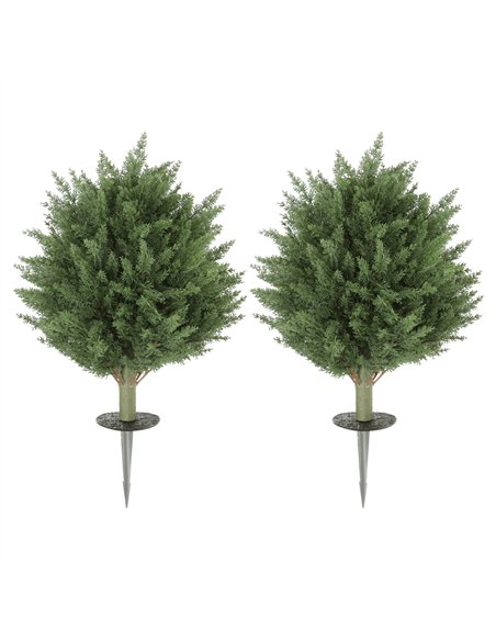 HOMCOM 60 cm Artificial Cypress Tree with Ground Stake, Set of 2 Artificial Plants for Indoor & Outdoor, UV Resistant, Green - pic 192496 | FastDaddyshop