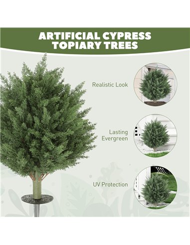 HOMCOM 60 cm Artificial Cypress Tree with Ground Stake, Set of 2 Artificial Plants for Indoor & Outdoor, UV Resistant, Green