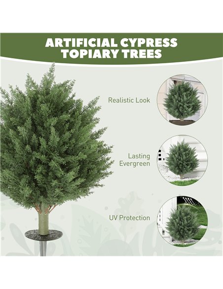 HOMCOM 60 cm Artificial Cypress Tree with Ground Stake, Set of 2 Artificial Plants for Indoor & Outdoor, UV Resistant, Green - pic 192499 | FastDaddyshop