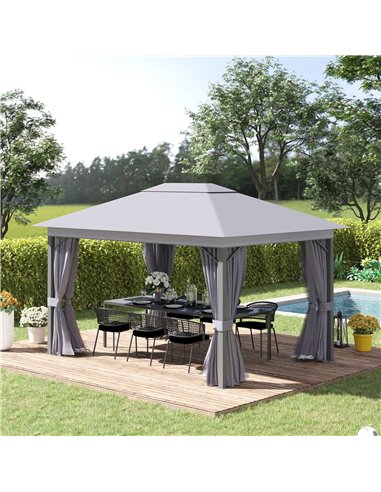Outsunny 4x3m Gazebo with Vented Roof, Mosquito Netting and Curtains, Grey