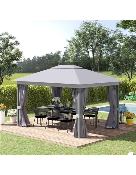 Outsunny 4x3m Gazebo with Vented Roof, Mosquito Netting and Curtains, Grey - pic 19250 | FastDaddyshop