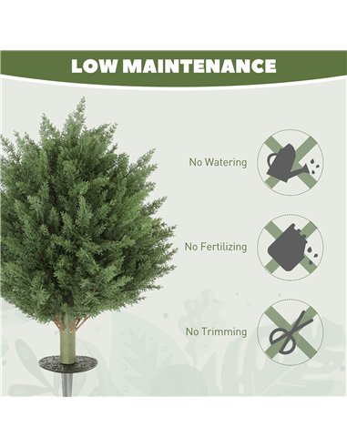HOMCOM 60 cm Artificial Cypress Tree with Ground Stake, Set of 2 Artificial Plants for Indoor & Outdoor, UV Resistant, Green