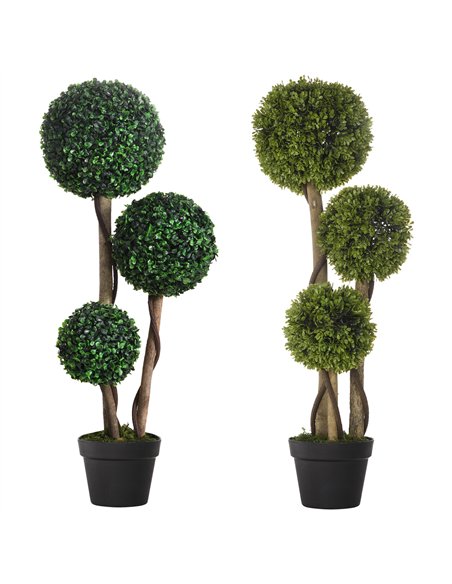 HOMCOM Decorative Artificial Plants Set of 2, Boxwood Ball Topiary Trees in Pot Fake Plants for Home Indoor Outdoor Decor, 90 cm - pic 192505 | FastDaddyshop