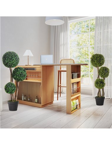 HOMCOM Decorative Artificial Plants Set of 2, Boxwood Ball Topiary Trees in Pot Fake Plants for Home Indoor Outdoor Decor, 90 cm