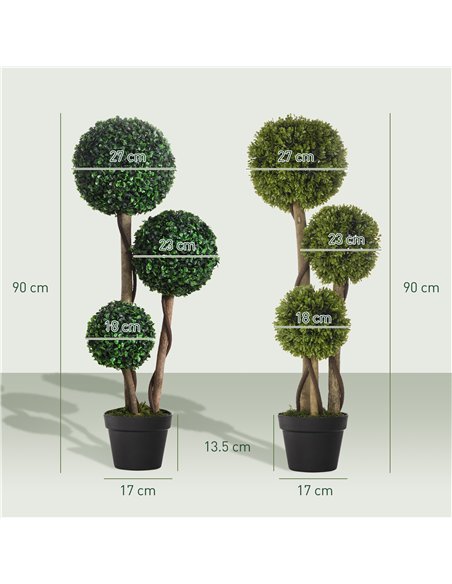 HOMCOM Decorative Artificial Plants Set of 2, Boxwood Ball Topiary Trees in Pot Fake Plants for Home Indoor Outdoor Decor, 90 cm - pic 192507 | FastDaddyshop