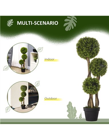 HOMCOM Decorative Artificial Plants Set of 2, Boxwood Ball Topiary Trees in Pot Fake Plants for Home Indoor Outdoor Decor, 90 cm