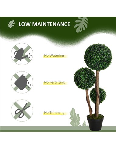 HOMCOM Decorative Artificial Plants Set of 2, Boxwood Ball Topiary Trees in Pot Fake Plants for Home Indoor Outdoor Decor, 90 cm