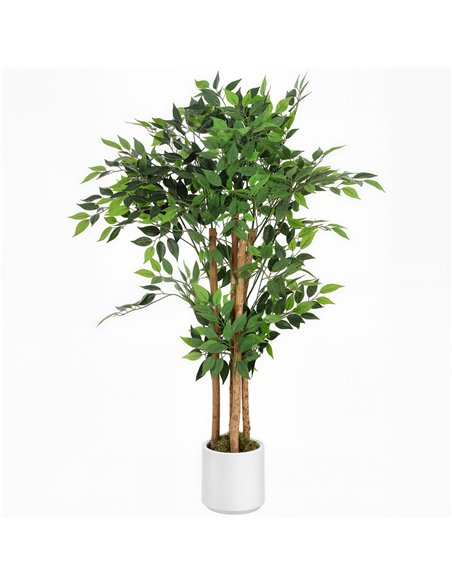 HOMCOM 120cm Artificial Ficus Tree, Fake Potted Tree with Solid Wood Trunk and Pot for Indoor, Green - pic 192514 | FastDaddyshop