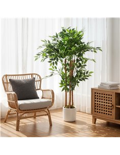 HOMCOM 120cm Artificial Ficus Tree, Fake Potted Tree with Solid Wood Trunk and Pot for Indoor, Green 2