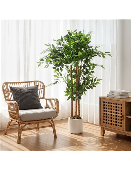 HOMCOM 120cm Artificial Ficus Tree, Fake Potted Tree with Solid Wood Trunk and Pot for Indoor, Green - pic 192515 | FastDaddyshop