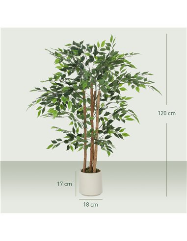 HOMCOM 120cm Artificial Ficus Tree, Fake Potted Tree with Solid Wood Trunk and Pot for Indoor, Green