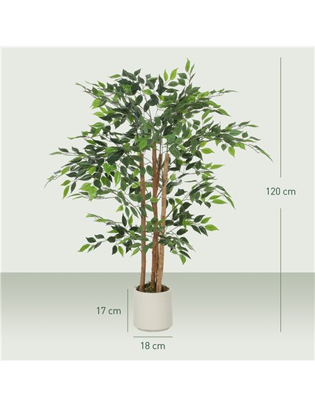 HOMCOM 120cm Artificial Ficus Tree, Fake Potted Tree with Solid Wood Trunk and Pot for Indoor, Green - pic 192516 | FastDaddyshop