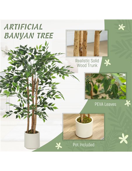 HOMCOM 120cm Artificial Ficus Tree, Fake Potted Tree with Solid Wood Trunk and Pot for Indoor, Green - pic 192517 | FastDaddyshop