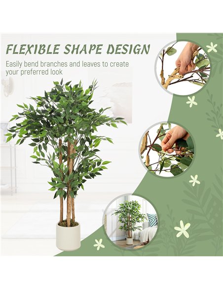 HOMCOM 120cm Artificial Ficus Tree, Fake Potted Tree with Solid Wood Trunk and Pot for Indoor, Green - pic 192519 | FastDaddyshop