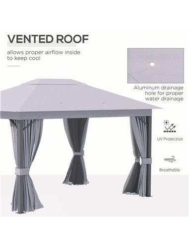 Outsunny 4x3m Gazebo with Vented Roof, Mosquito Netting and Curtains, Grey