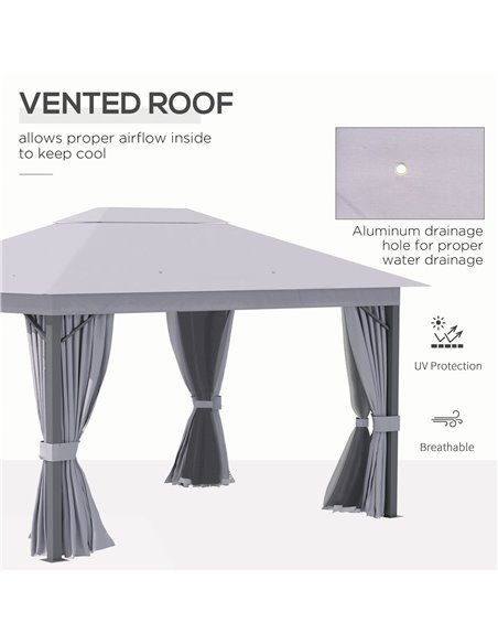 Outsunny 4x3m Gazebo with Vented Roof, Mosquito Netting and Curtains, Grey - pic 19252 | FastDaddyshop