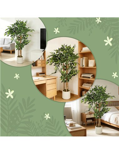 HOMCOM 120cm Artificial Ficus Tree, Fake Potted Tree with Solid Wood Trunk and Pot for Indoor, Green