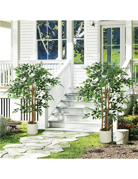 HOMCOM 120cm Artificial Ficus Tree, Fake Potted Tree with Solid Wood Trunk and Pot for Indoor, Green - pic 192521 | FastDaddyshop