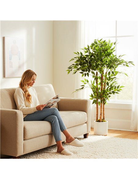 HOMCOM 120cm Artificial Ficus Tree, Fake Potted Tree with Solid Wood Trunk and Pot for Indoor, Green - pic 192522 | FastDaddyshop