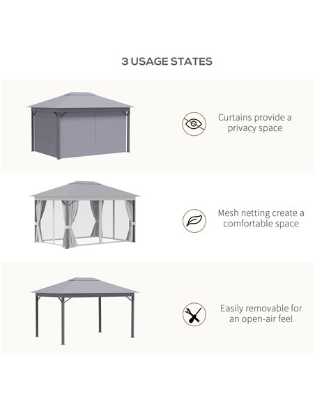 Outsunny 4 x 3(m) Patio Gazebo Canopy Garden Tent Shelter with Vented Roof, Mosquito Netting and Curtains, Aluminium Frame, Grey - pic 19253 | FastDaddyshop