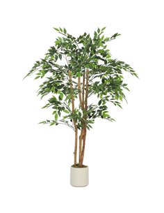HOMCOM 150cm Artificial Ficus Tree, Fake Potted Tree with Solid Wood Trunk and Pot for Indoor, Green