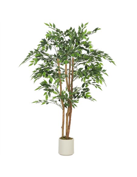 HOMCOM 150cm Artificial Ficus Tree, Fake Potted Tree with Solid Wood Trunk and Pot for Indoor, Green - pic 192532 | FastDaddyshop