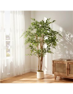 HOMCOM 150cm Artificial Ficus Tree, Fake Potted Tree with Solid Wood Trunk and Pot for Indoor, Green 2