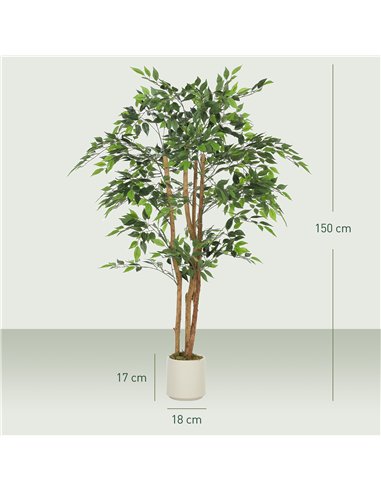 HOMCOM 150cm Artificial Ficus Tree, Fake Potted Tree with Solid Wood Trunk and Pot for Indoor, Green