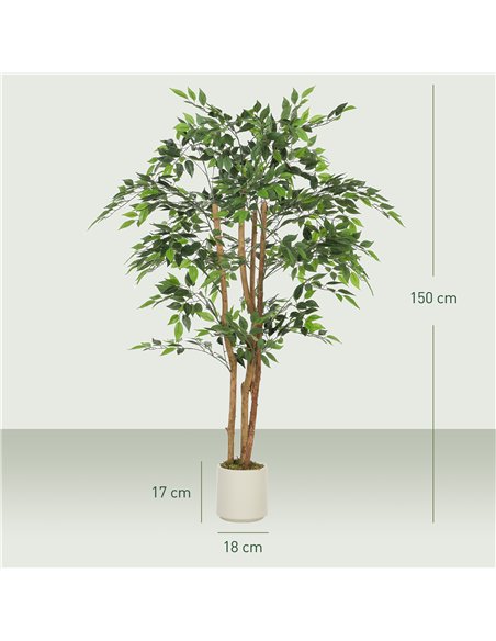 HOMCOM 150cm Artificial Ficus Tree, Fake Potted Tree with Solid Wood Trunk and Pot for Indoor, Green - pic 192534 | FastDaddyshop