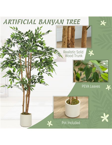 HOMCOM 150cm Artificial Ficus Tree, Fake Potted Tree with Solid Wood Trunk and Pot for Indoor, Green - pic 192535 | FastDaddyshop