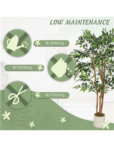 HOMCOM 150cm Artificial Ficus Tree, Fake Potted Tree with Solid Wood Trunk and Pot for Indoor, Green