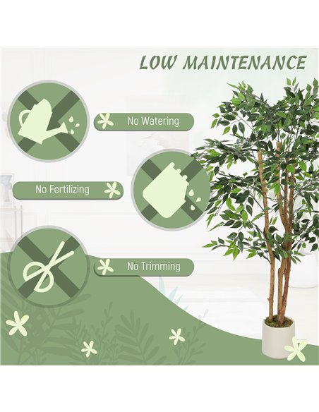 HOMCOM 150cm Artificial Ficus Tree, Fake Potted Tree with Solid Wood Trunk and Pot for Indoor, Green - pic 192536 | FastDaddyshop
