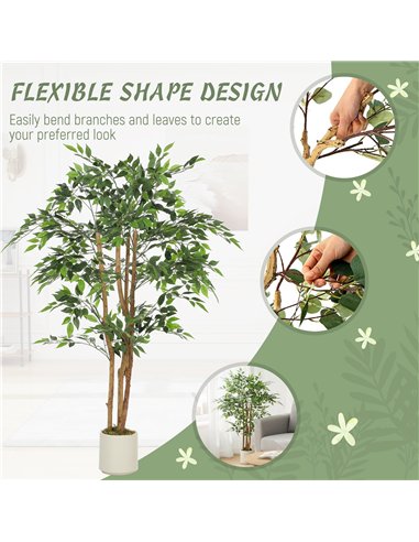 HOMCOM 150cm Artificial Ficus Tree, Fake Potted Tree with Solid Wood Trunk and Pot for Indoor, Green