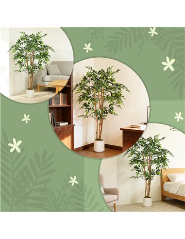 HOMCOM 150cm Artificial Ficus Tree, Fake Potted Tree with Solid Wood Trunk and Pot for Indoor, Green
