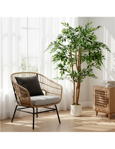 HOMCOM 150cm Artificial Ficus Tree, Fake Potted Tree with Solid Wood Trunk and Pot for Indoor, Green