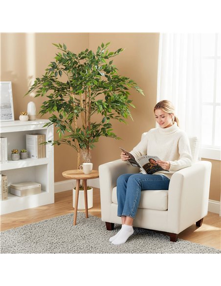 HOMCOM 150cm Artificial Ficus Tree, Fake Potted Tree with Solid Wood Trunk and Pot for Indoor, Green - pic 192540 | FastDaddyshop