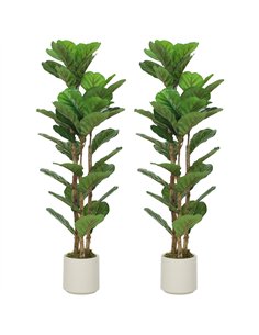 HOMCOM 120cm Set of 2 Artificial Fiddle Leaf Fig Trees - Green