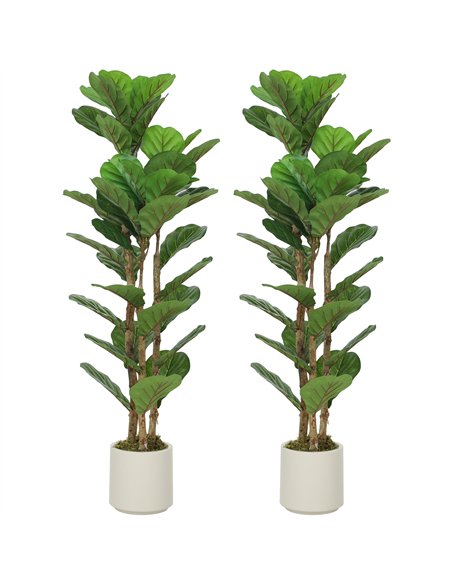 HOMCOM 120cm Set of 2 Artificial Fiddle Leaf Fig Trees - Green - pic 192541 | FastDaddyshop