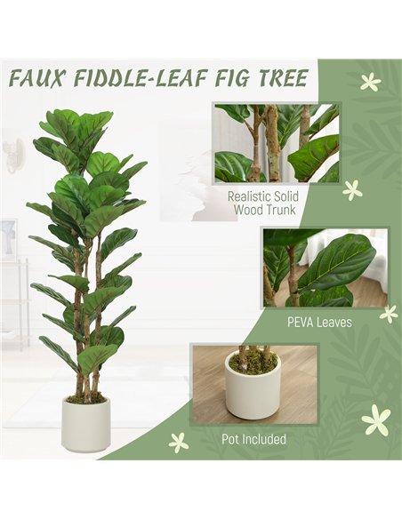 HOMCOM 120cm Set of 2 Artificial Fiddle Leaf Fig Trees - Green - pic 192544 | FastDaddyshop