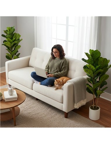 HOMCOM 120cm Set of 2 Artificial Fiddle Leaf Fig Trees - Green