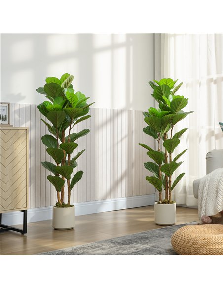 HOMCOM 120cm Set of 2 Artificial Fiddle Leaf Fig Trees - Green - pic 192549 | FastDaddyshop