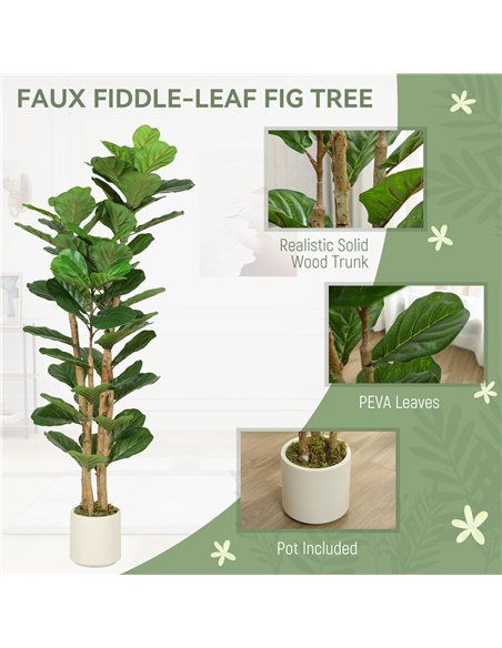 HOMCOM 150cm Artificial Fiddle Leaf Fig Tree - Green - pic 192553 | FastDaddyshop