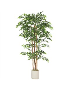 HOMCOM 180cm Artificial Ficus Tree, Fake Potted Tree with Solid Wood Trunk and Pot for Indoor, Green