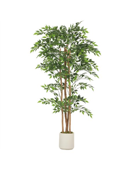 HOMCOM 180cm Artificial Ficus Tree, Fake Potted Tree with Solid Wood Trunk and Pot for Indoor, Green - pic 192559 | FastDaddyshop