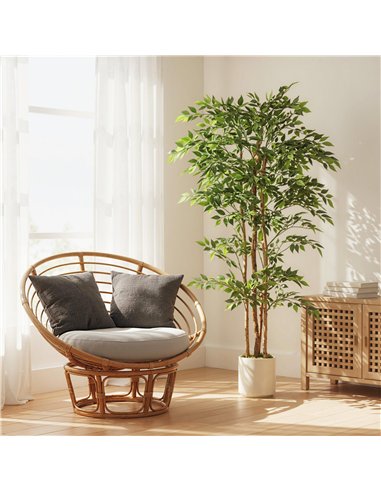 HOMCOM 180cm Artificial Ficus Tree, Fake Potted Tree with Solid Wood Trunk and Pot for Indoor, Green