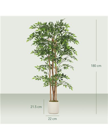 HOMCOM 180cm Artificial Ficus Tree, Fake Potted Tree with Solid Wood Trunk and Pot for Indoor, Green