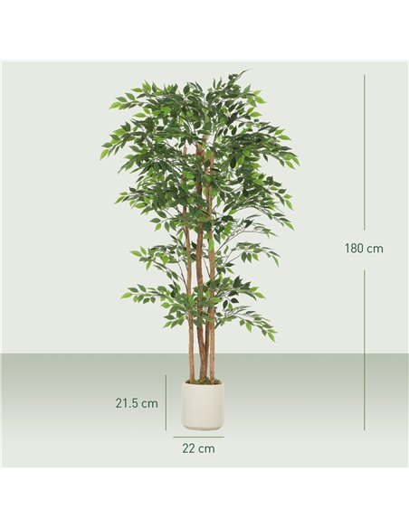 HOMCOM 180cm Artificial Ficus Tree, Fake Potted Tree with Solid Wood Trunk and Pot for Indoor, Green - pic 192561 | FastDaddyshop