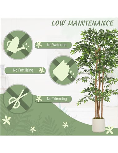HOMCOM 180cm Artificial Ficus Tree, Fake Potted Tree with Solid Wood Trunk and Pot for Indoor, Green